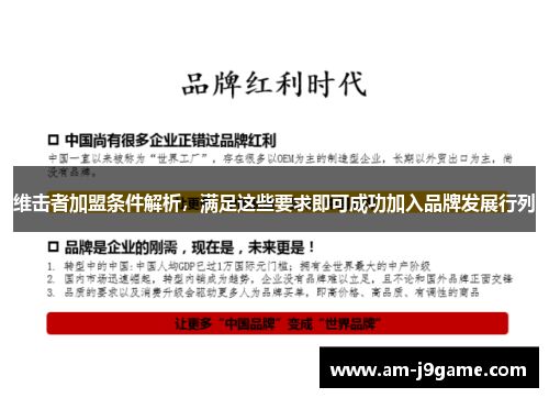 维击者加盟条件解析，满足这些要求即可成功加入品牌发展行列